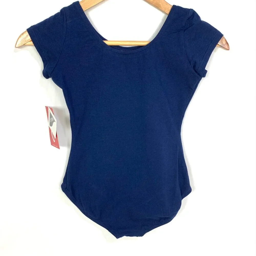 Capezio Child’s Small Cap Sleeve Scoop Neck Leotard CC400C Navy Blue Lined
